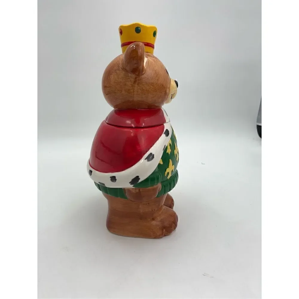 Neiman Marcus Christmas Cookie Jar Teddy Bear King Crown 1994 Hand Painted